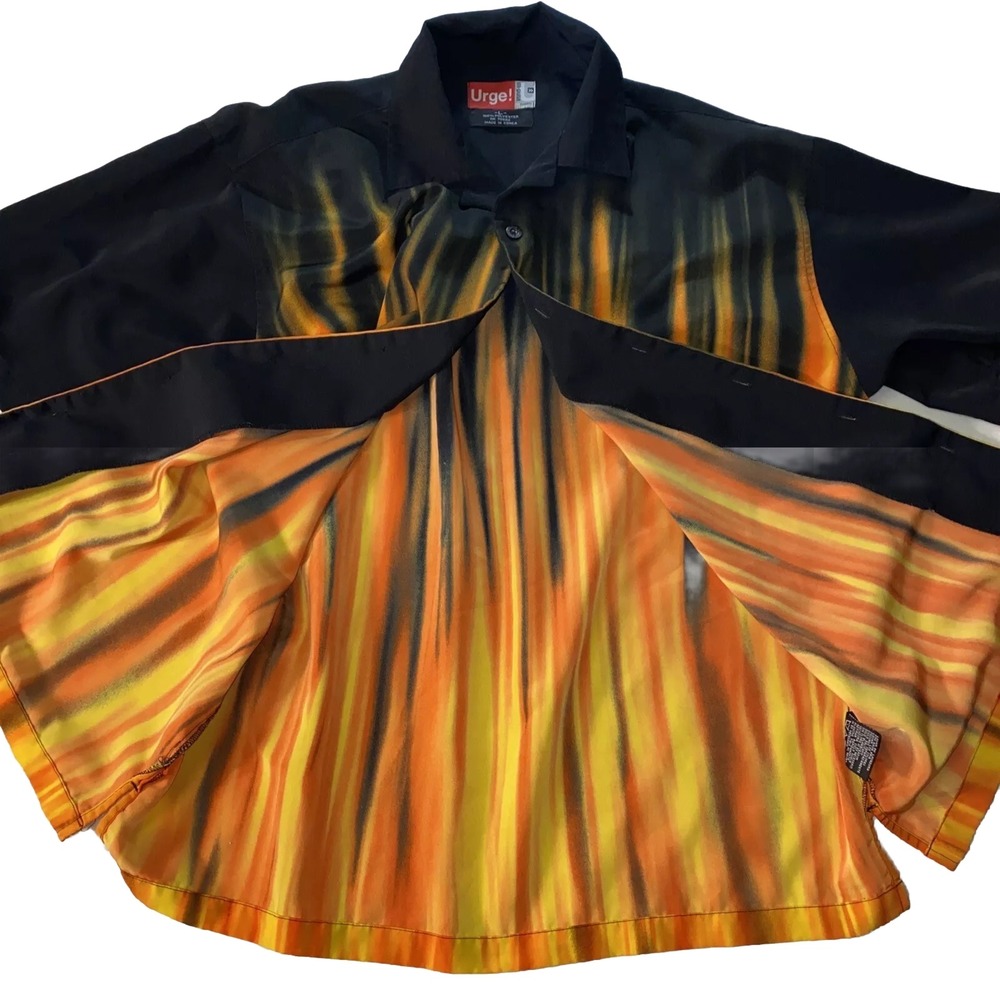 VTG Mechanic Shirt Flame Men Large Urge Jnco Style Biker Bowling Fire Garage Y2K